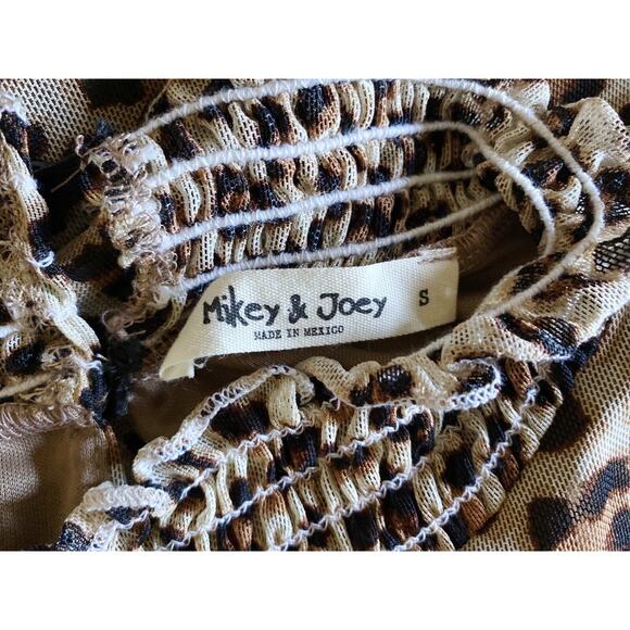 Mikey & Joey Leopard Print High Neck Sheer Sleeve Mini Dress Small - Picture 11 of 11